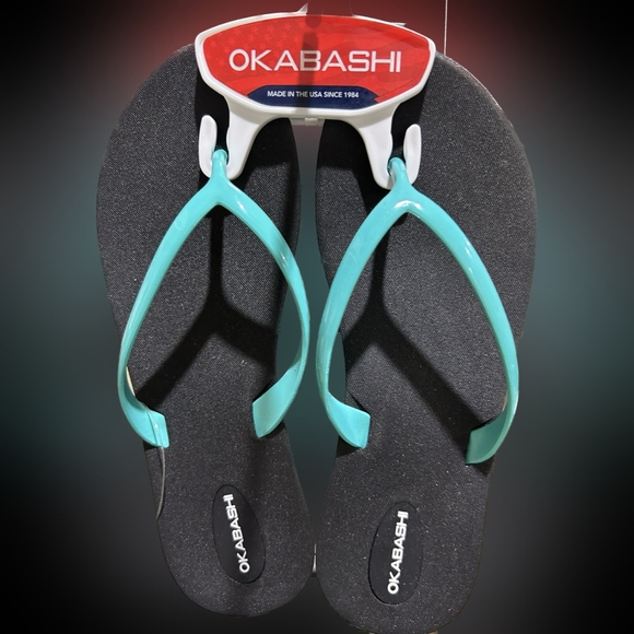 ❤️2/$18 Okabashi Shoreline Women's Blue Black Thong Flip Flop Sandals Size 8 - Picture 5 of 5